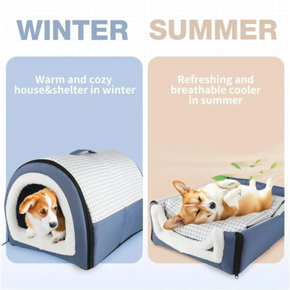 2-in-1 Dog & Cat Bed Reversible Pillow Soft Warm Cozy Pet House Medium 17.7inch